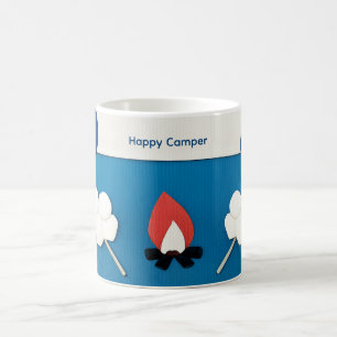 Caneca De Café Acampante Feliz com Texto Personalizado com Fogo e