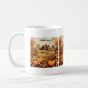 Caneca De Café Ação de Graças de Colheita de Fazendas de Abóbora