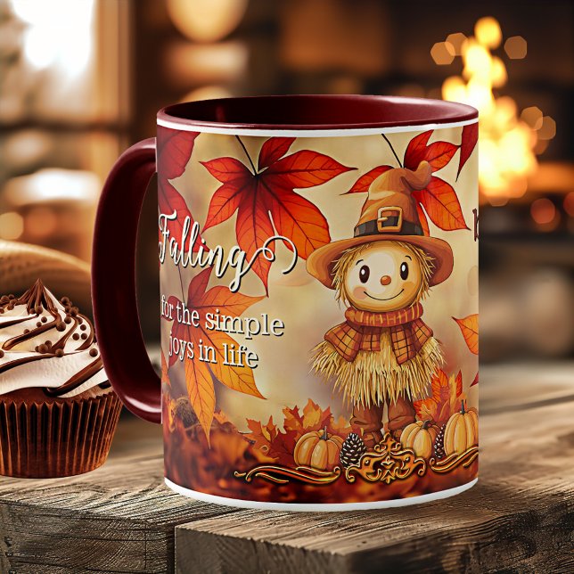 Caneca De Café Ação de Graças de Folha Mágica de outono (Autumn mug featuring a cute doll in a fall scene with colorful leaves - Thanksgiving - birthday)