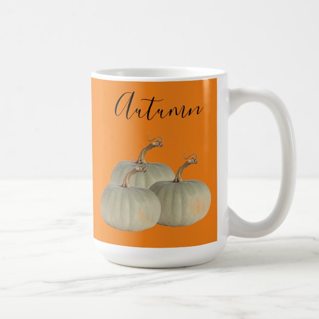 Caneca De Café Ação de Graças de Orange Autumn White Pumpkins (Direita)