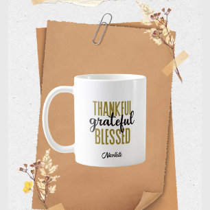 Caneca De Café Ação de Graças Feliz Elegante Abençoado