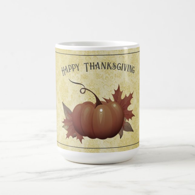 Caneca De Café Ação de Graças Pumpkin Damask | Amarelo (Centro)