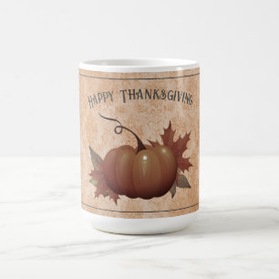 Caneca De Café Ação de Graças Pumpkin Damask   Laranja