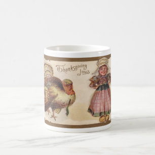 Caneca De Café Acção de graças do vintage, Turquia, menina do