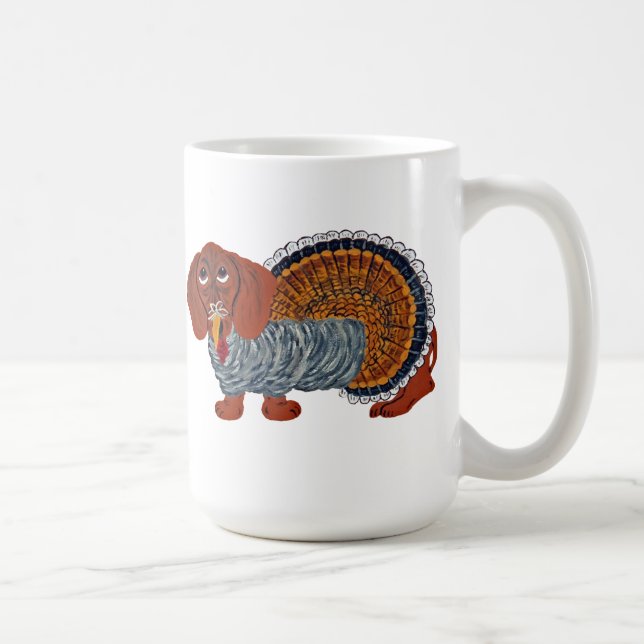 Caneca De Café Acção de graças Turquia do Dachshund (Direita)