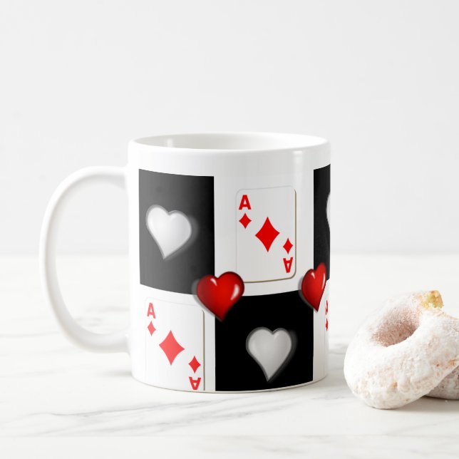 Caneca De Café Ace Diamond Red Hearts Mug (Com Donut)