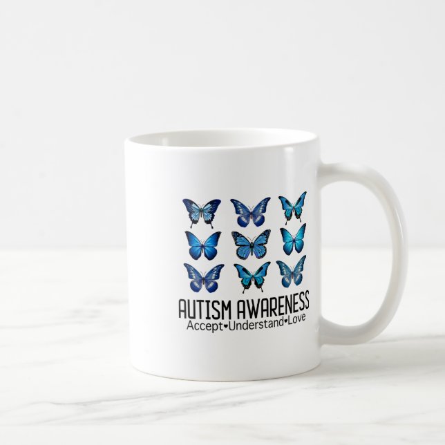 Caneca De Café Aceitar Compreender Autismo Atenção Borboleta (Direita)