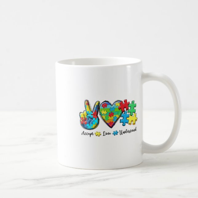 Caneca De Café Aceitar o amor Compreender a Consciência do Autism (Direita)