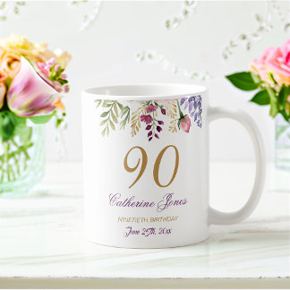 Caneca De Café Acentos Dourados do Buquê Floral de 90 Birthday