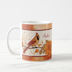 Caneca De Café Acentos Florais dos Cardinais do Norte de outono E