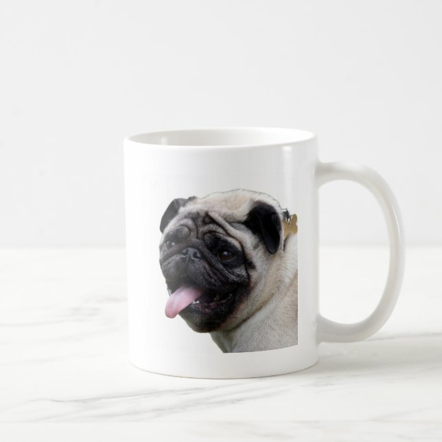 Caneca De Café Acessórios de fotos de Pug branco e bonito, adicio (Direita)