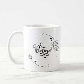 Caneca De Café Acredite - citação motivadora inspiradora, floral,
