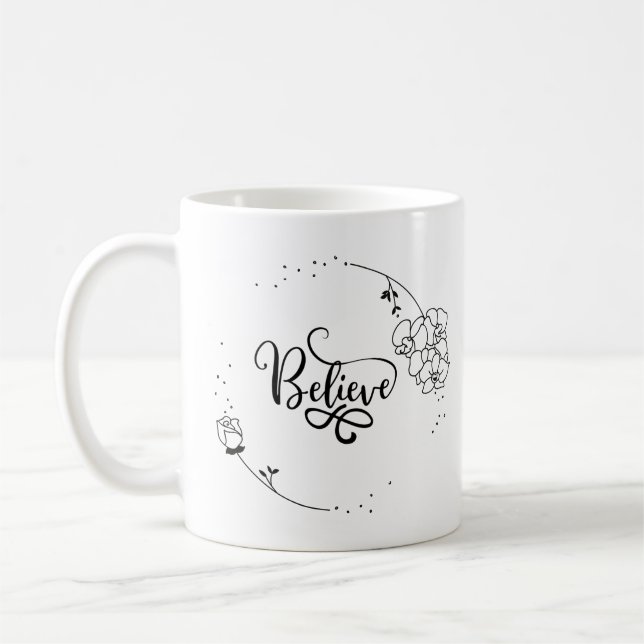 Caneca De Café Acredite - citação motivadora inspiradora, floral, (Esquerda)
