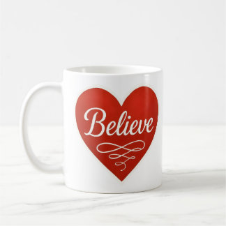 Caneca De Café Acredite coração vermelho e branco