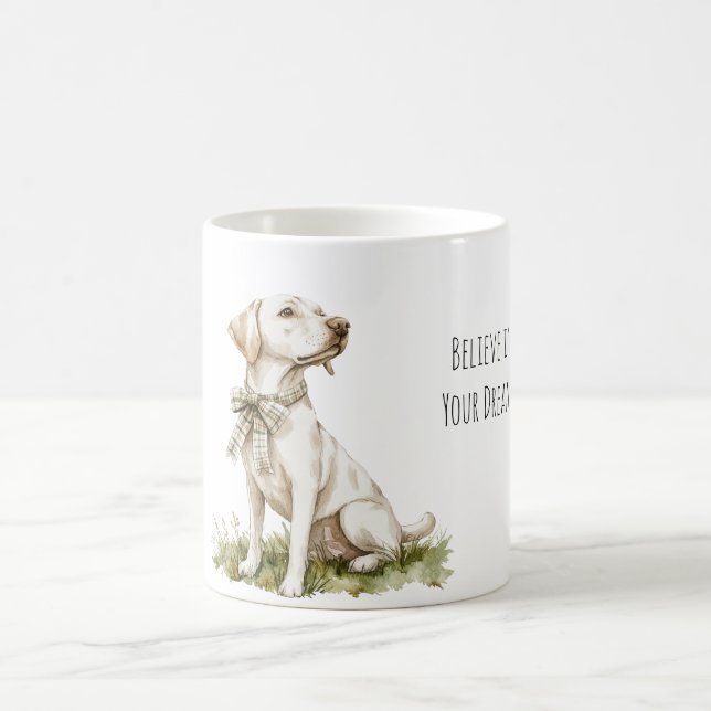 Caneca De Café Acredite em Sonhos Cachorro Listras Verdes Laço (Centro)