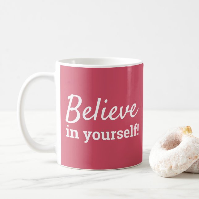 Caneca De Café Acredite em Você Inspiração Rosa & Branco (Com Donut)