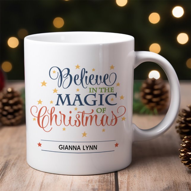 Caneca De Café Acredite na Magia do Escrito Elegante de Natal (Criador carregado)