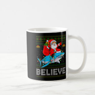 Caneca De Café Acredite no Natal Funny Santa Montando Tubarão Fei