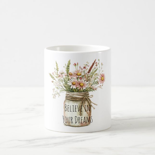 Caneca De Café Acredite Sonho Flores em Jarro (Centro)