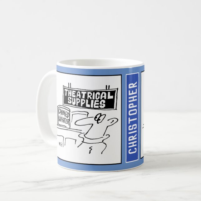 Caneca De Café Actor e Suprimentos Teatrais Cartoon. (Frente Esquerda)
