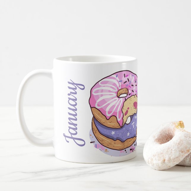 Caneca De Café Add your photo and name cute donuts purple (Com Donut)