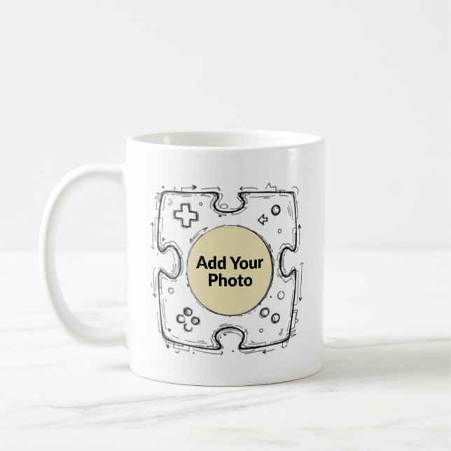 Caneca De Café Add Your Photo Gamer Controller Doodle Frame  (Esquerda)