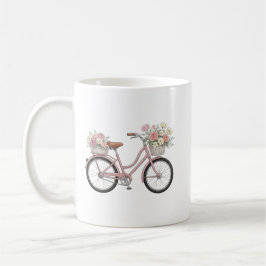 Caneca De Café Adesivo de Bicicleta Rosa Antiga com Cestas Florai