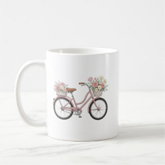 Caneca De Café Adesivo de Bicicleta Rosa Antiga com Cestas Florai