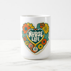 Caneca De Café Adesivo de Enfermeira Retro Groovy - Estetoscópio 