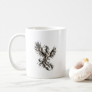 Caneca De Café Adesivo de Fênix Sumi-e Japonesa