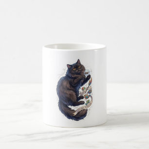 Caneca De Café Adesivo de Gato Preto de Cabelo Longo e Brincalhão