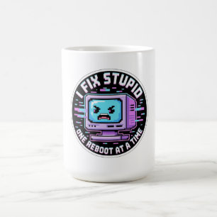 Caneca De Café Adesivo Divertido de Suporte de TI - Corrijo Estúp