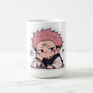 Caneca De Café Adesivo do Rei Fofo Chibi Emburrado - Cabelo Rosa 