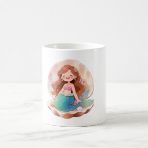 Caneca De Café Adesivo Estético de Sereia Fofa Menina do Oceano P