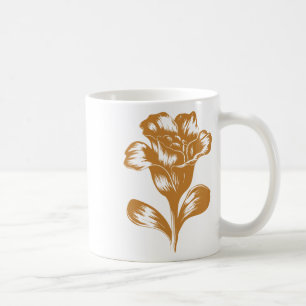Caneca De Café Adesivo Vintage de Linocut Botânico em Mostarda Do