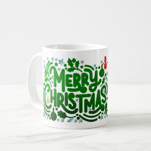 Caneca De Café Adesivos Verdes de Natal Foto Alegre