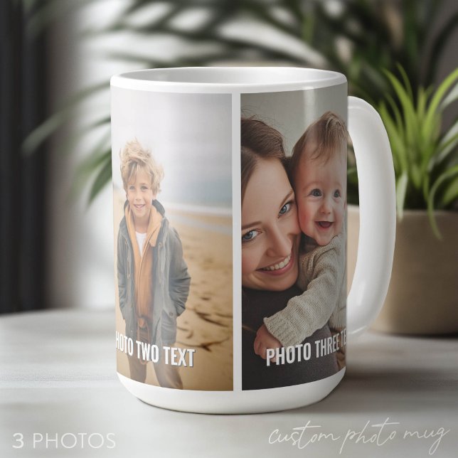 Caneca De Café Adicionar 3 Fotos e Texto - Colagem Simples - Mini (Custom Photo Mug - Makes a Great Gift)