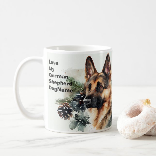Caneca De Café Adicionar Nome Alterar Texto, German shepherd na N (Com Donut)