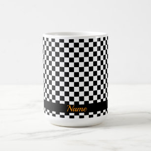Caneca De Café Adicionar Nome Chá Preto e Branco Xadrez