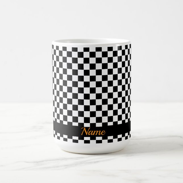 Caneca De Café Adicionar Nome Chá Preto e Branco Xadrez  (Centro)