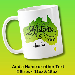 Caneca De Café Adicionar Nome - Mapa Verde Amarelo - Austrália
