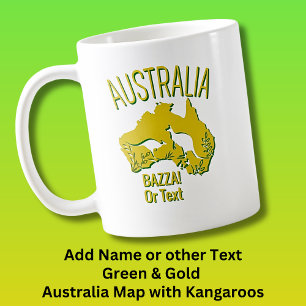 Caneca De Café Adicionar Nome Mapa Verde Amarelo da Austrália com