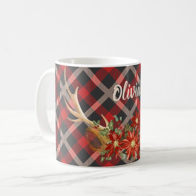 Caneca De Café Adicionar nome - Oh Deer Woodland Antlers (Frente Esquerda)