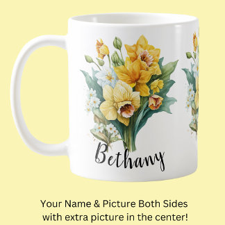 Caneca De Café Adicionar Nome ou Texto, Daffodils Amarelos com Fo
