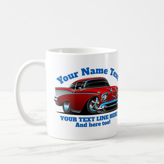 Caneca De Café Adicionar NOME TEXTO Red Blue Hot Rod Classic Musc (Esquerda)
