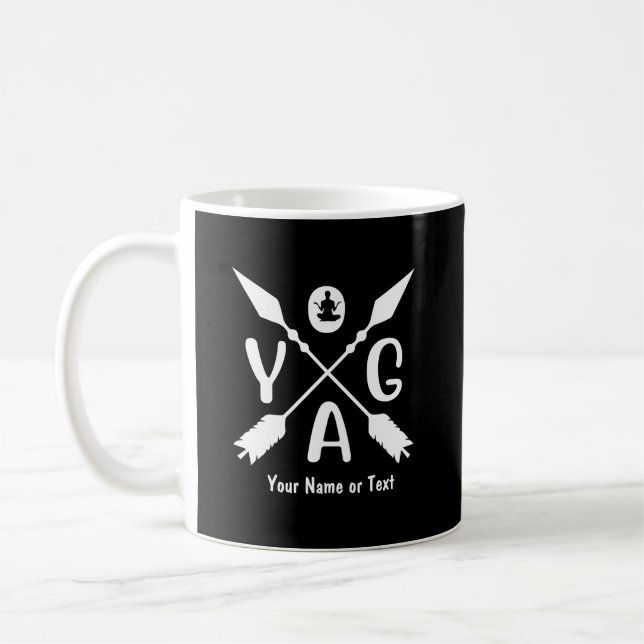 Caneca De Café Adicionar Setas Yoga Boho de Nome ou Texto a Preto (Esquerda)