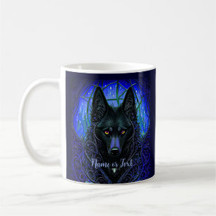Caneca De Café Adicionar texto de nome, cachorro preto do lobo em