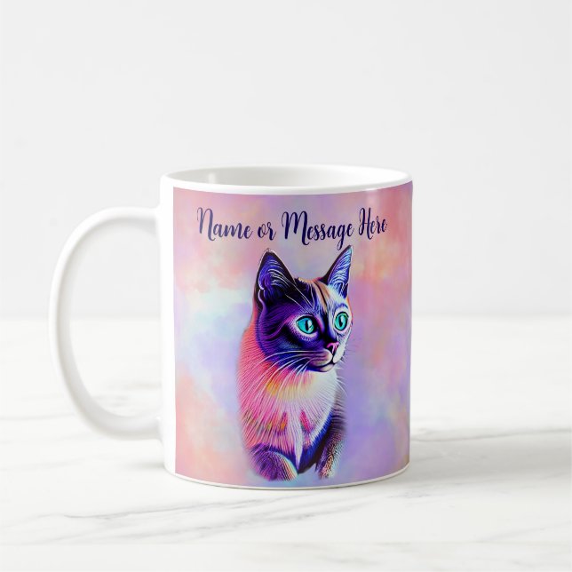 Caneca De Café Adicionar texto de nome, Pastéis pintados com gato (Esquerda)