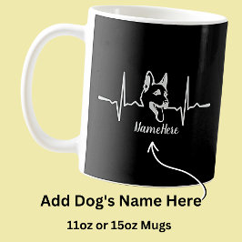 Caneca De Café Adicionar texto de nome, pulsação do German shephe