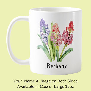 Caneca De Café Adicionar texto do nome, flores de jacinto, rosas